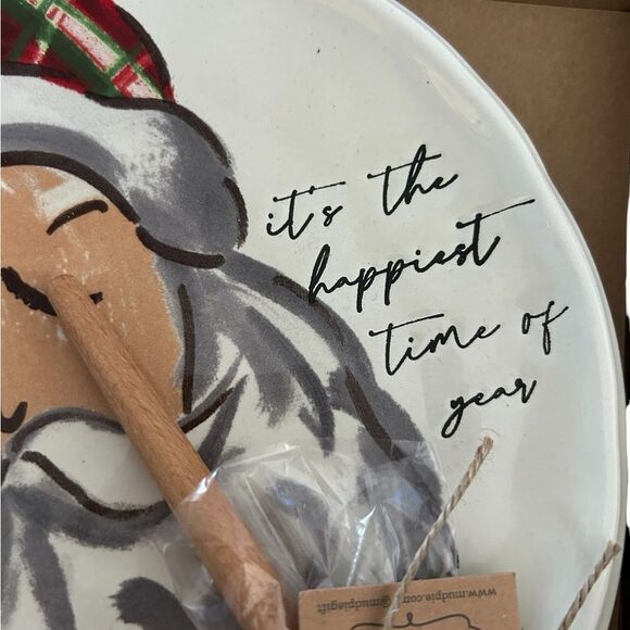 NEW Mud Santa Tartan Cheese / Cookie Plate & Spreader Set - Picture 3 of 5